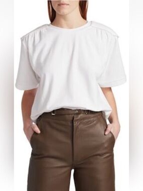REMAIN Verona Piped Padded Shoulder T-Shirt White Size US 8 NWT